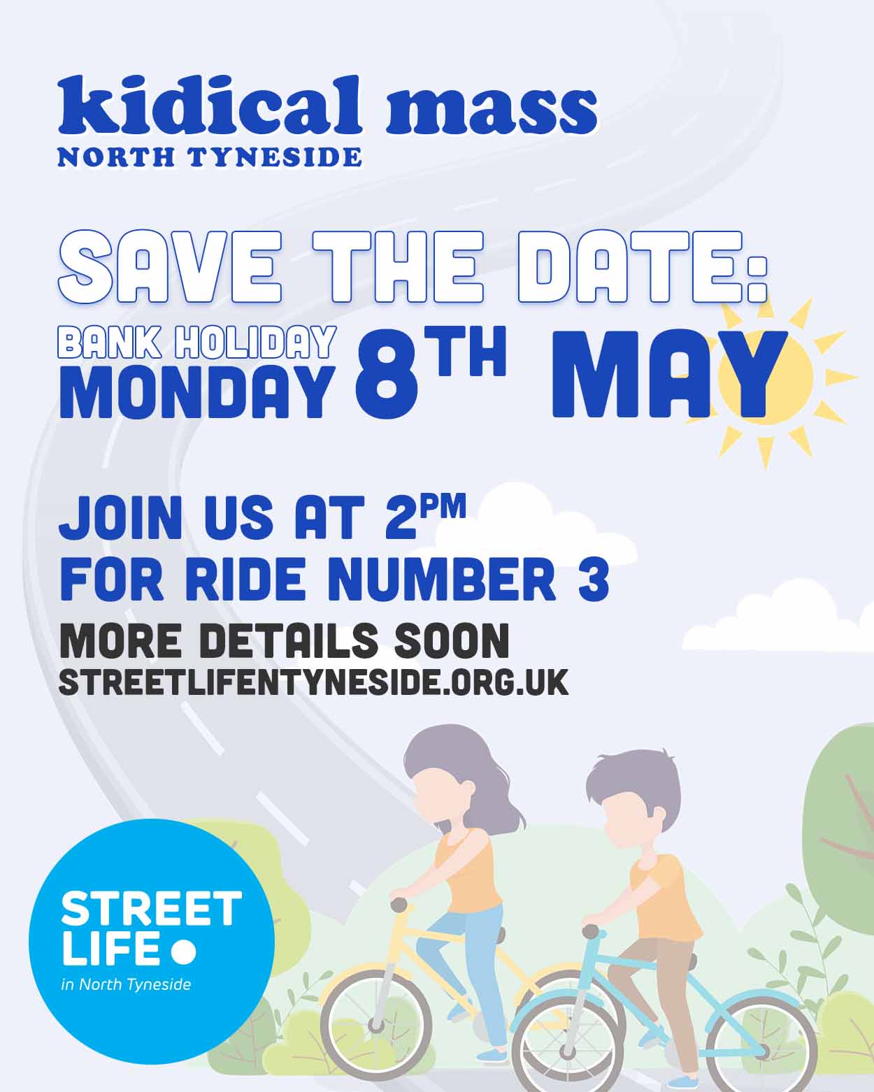 Save the date: our next Kidical Mass ride is on 8th May 2023